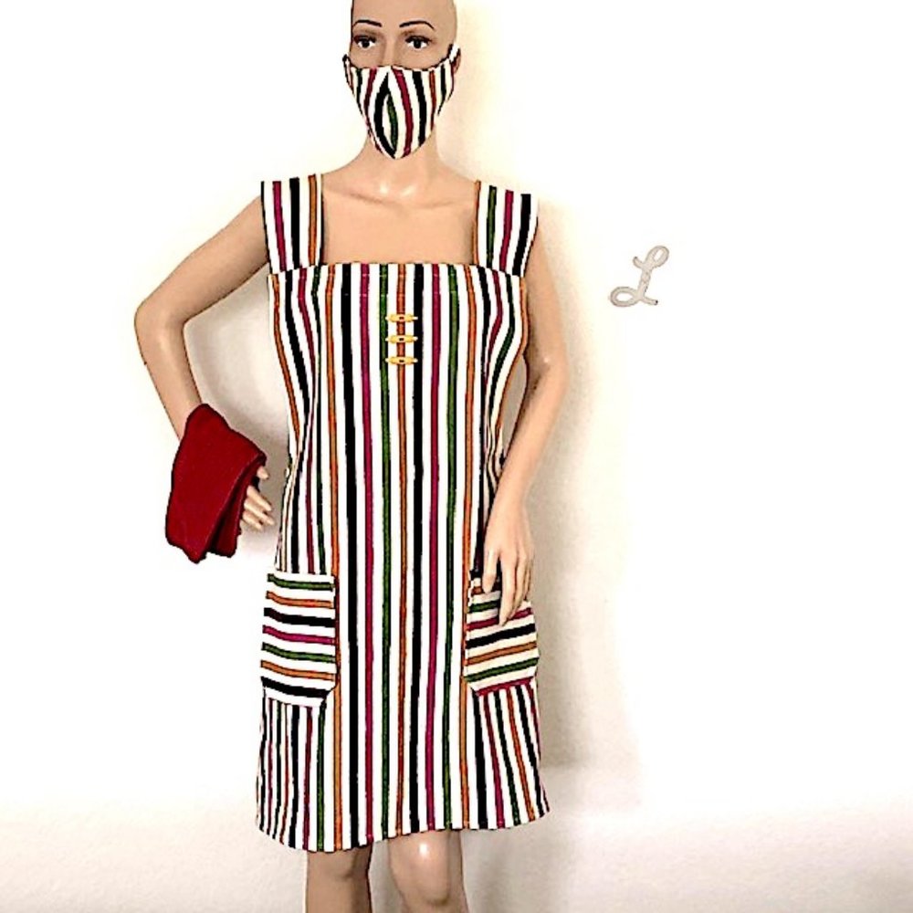 Striped Pinafore Apron & Face Mask Foodie Gift